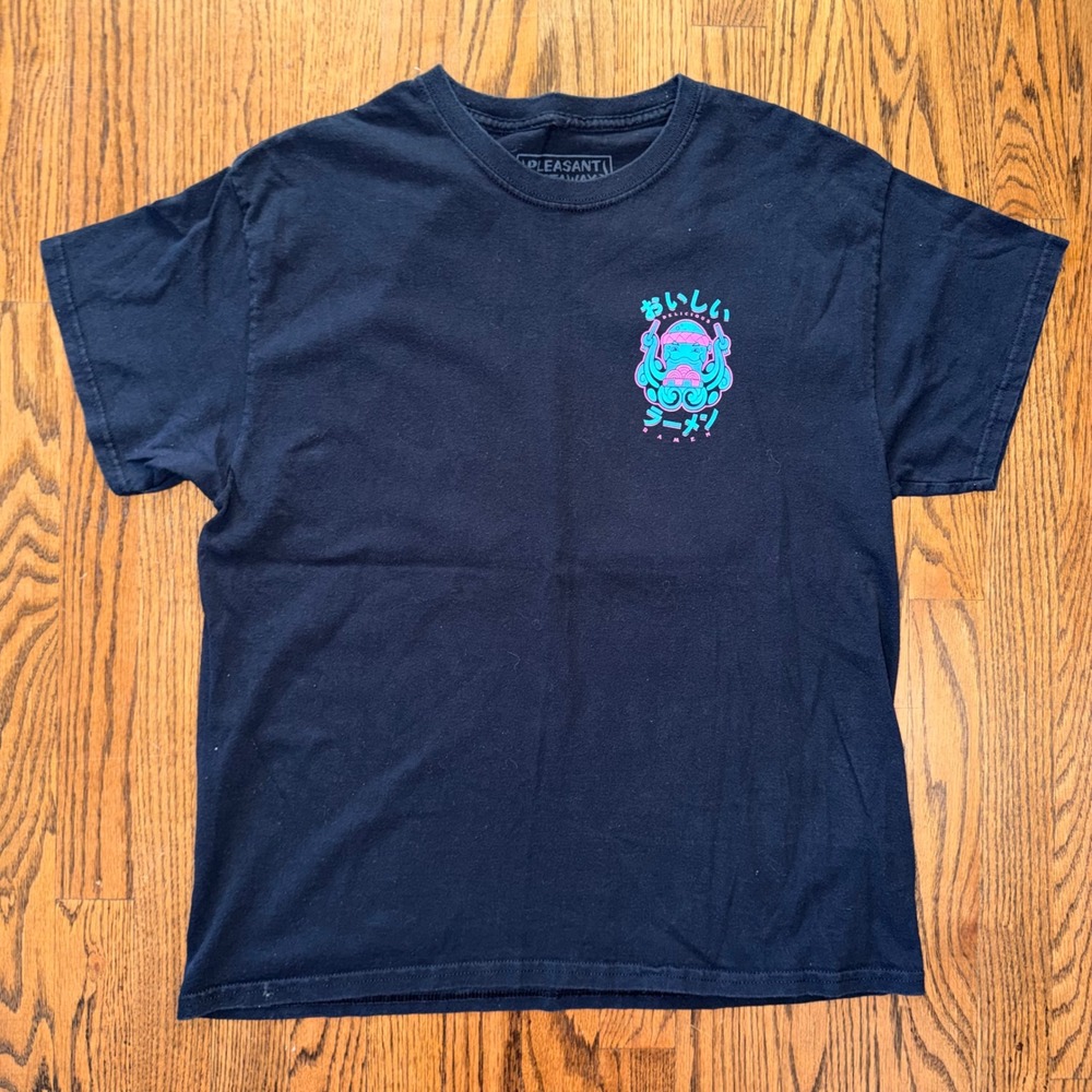 Pleasant Getaway Delicious‎ Ramen Octopus Graphic T-Shirt Large Black